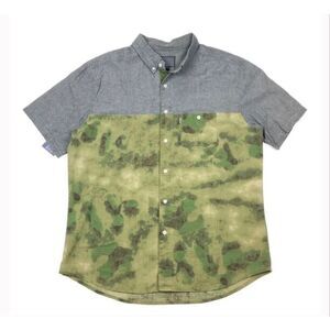 NWOT Crooks & Castles Green Map Tree Camo Short Sleeve Button Up Shirt Men's XL